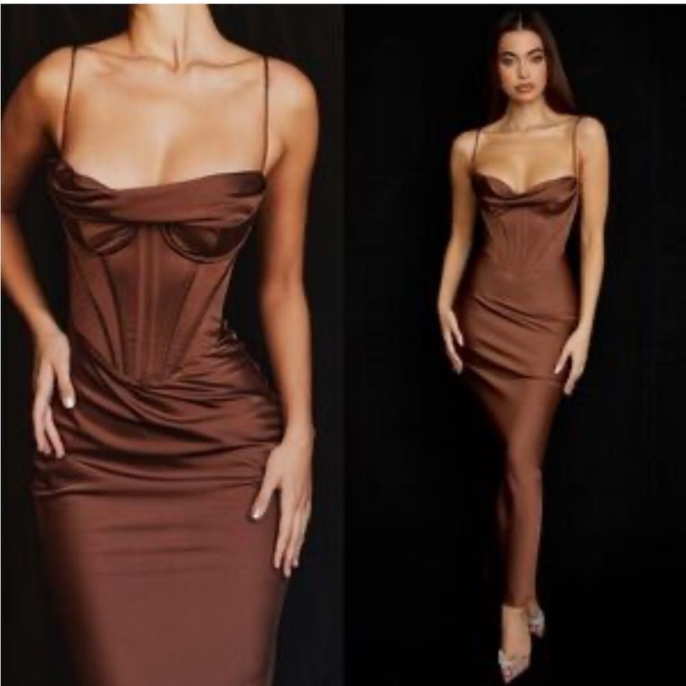House of CB - CHARMAINE Chocolate Corset Maxi slip dress NWT Size L+ NWT $285